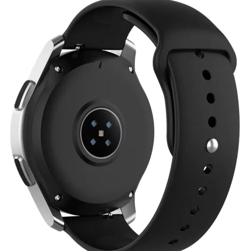 Silicone Sport Strap, black, on a watch, 3/4 rear view