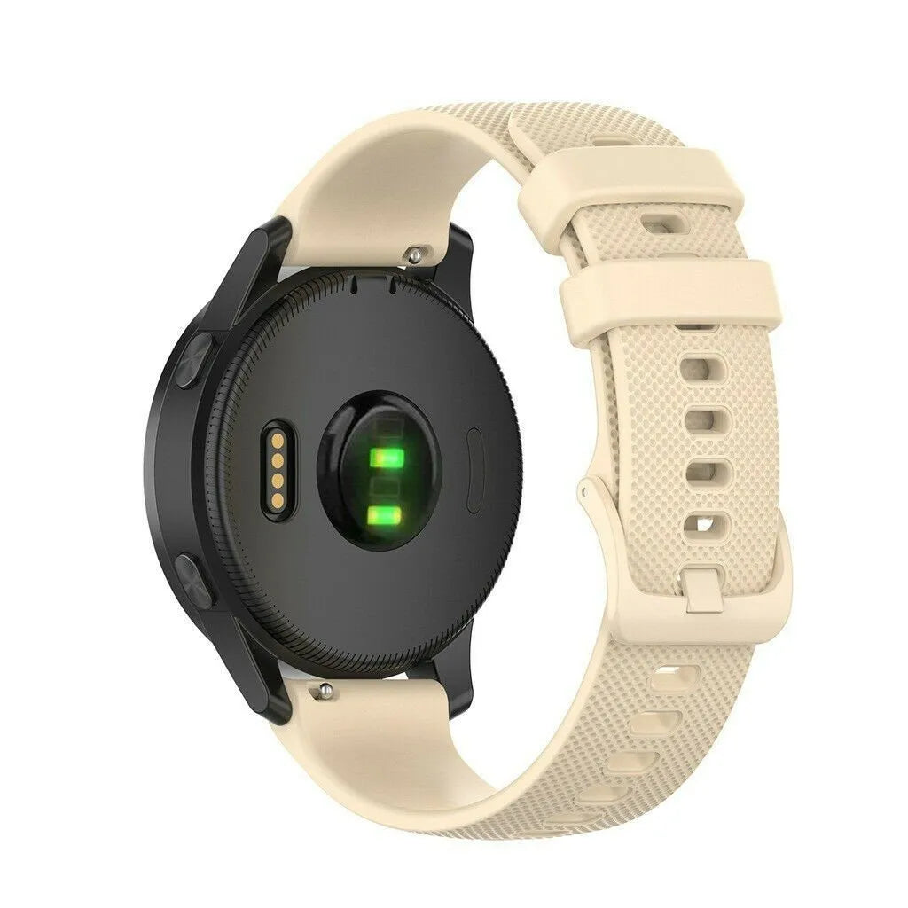 Silicone Sport Strap, beige, on a watch, 3/4 rear view