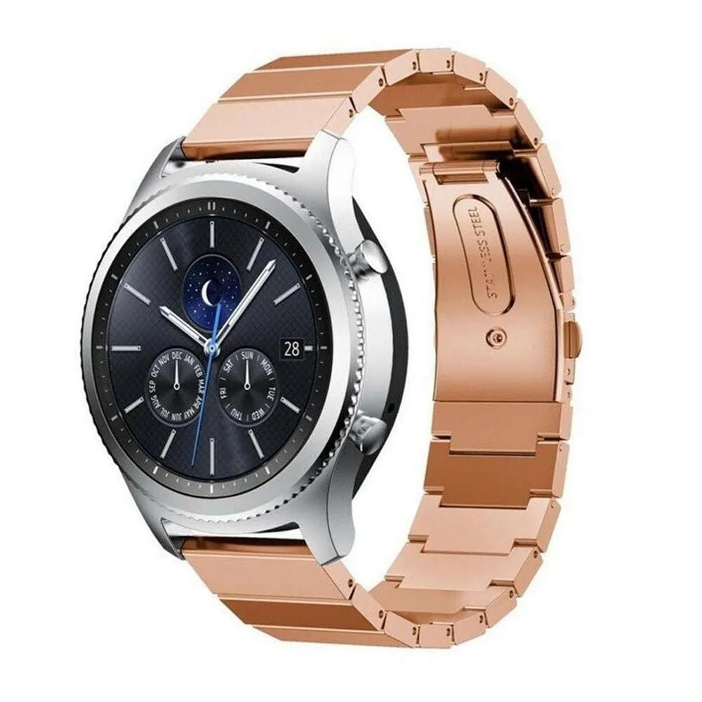 Premium Metal Strap, rose gold, on a watch, 3/4 rear view