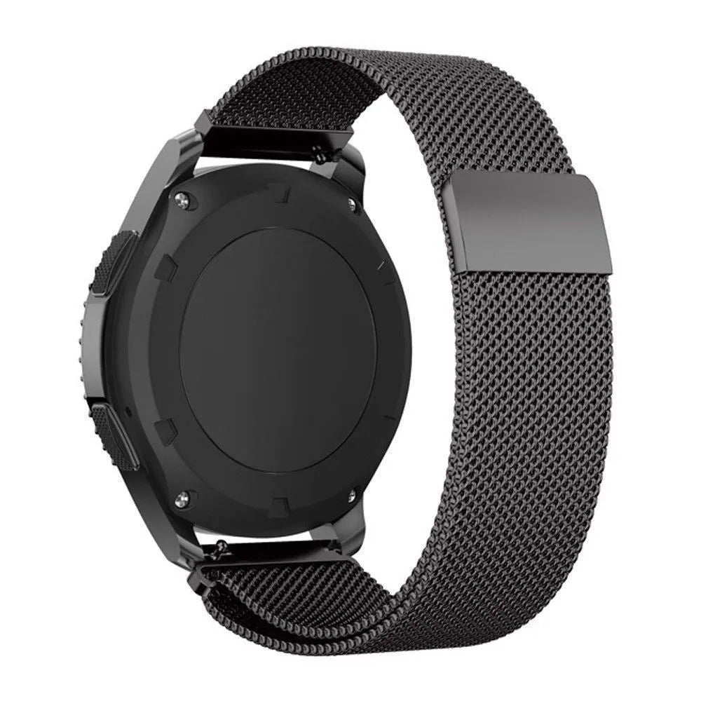 Milanese Strap, black, on a watch, 3/4 rear view