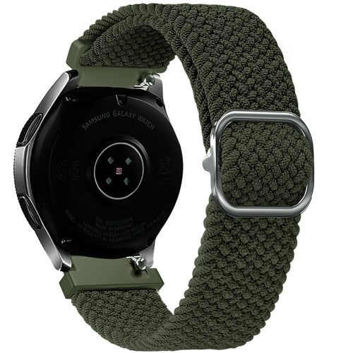 Nylon Adjustable Braided Strap, green, on a watch, 3/4 rear view