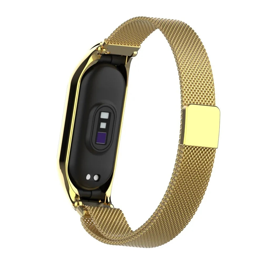 Milanese Strap, gold, on a watch, 3/4 rear view