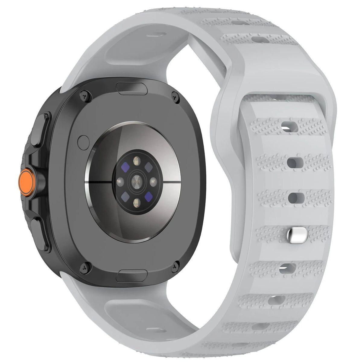 Outdoor Silicone Strap, grey, on a watch, 3/4 rear view