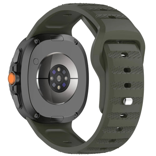 Outdoor Silicone Strap, dark green, on a watch, 3/4 rear view