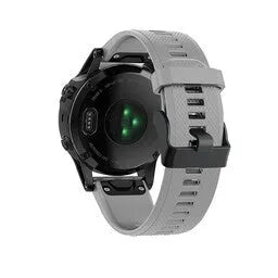 Silicone Strap, grey, on a watch, 3/4 rear view