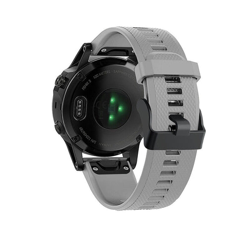 Silicone Strap, grey, on a watch, 3/4 rear view