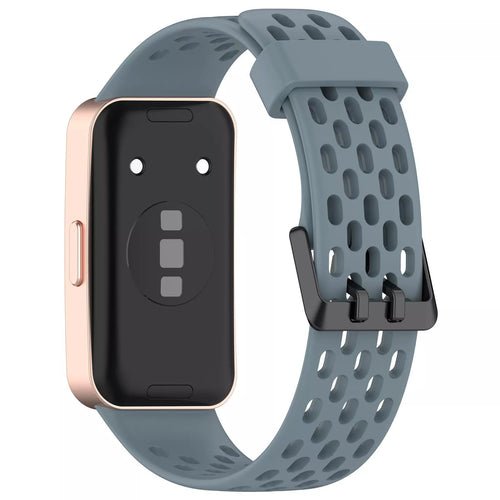 Breathable Silicone Strap, grey-blue, on a watch, 3/4 rear view