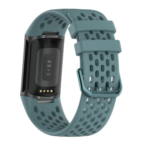 Breathable Silicone Strap, grey-blue, on a watch, 3/4 rear view