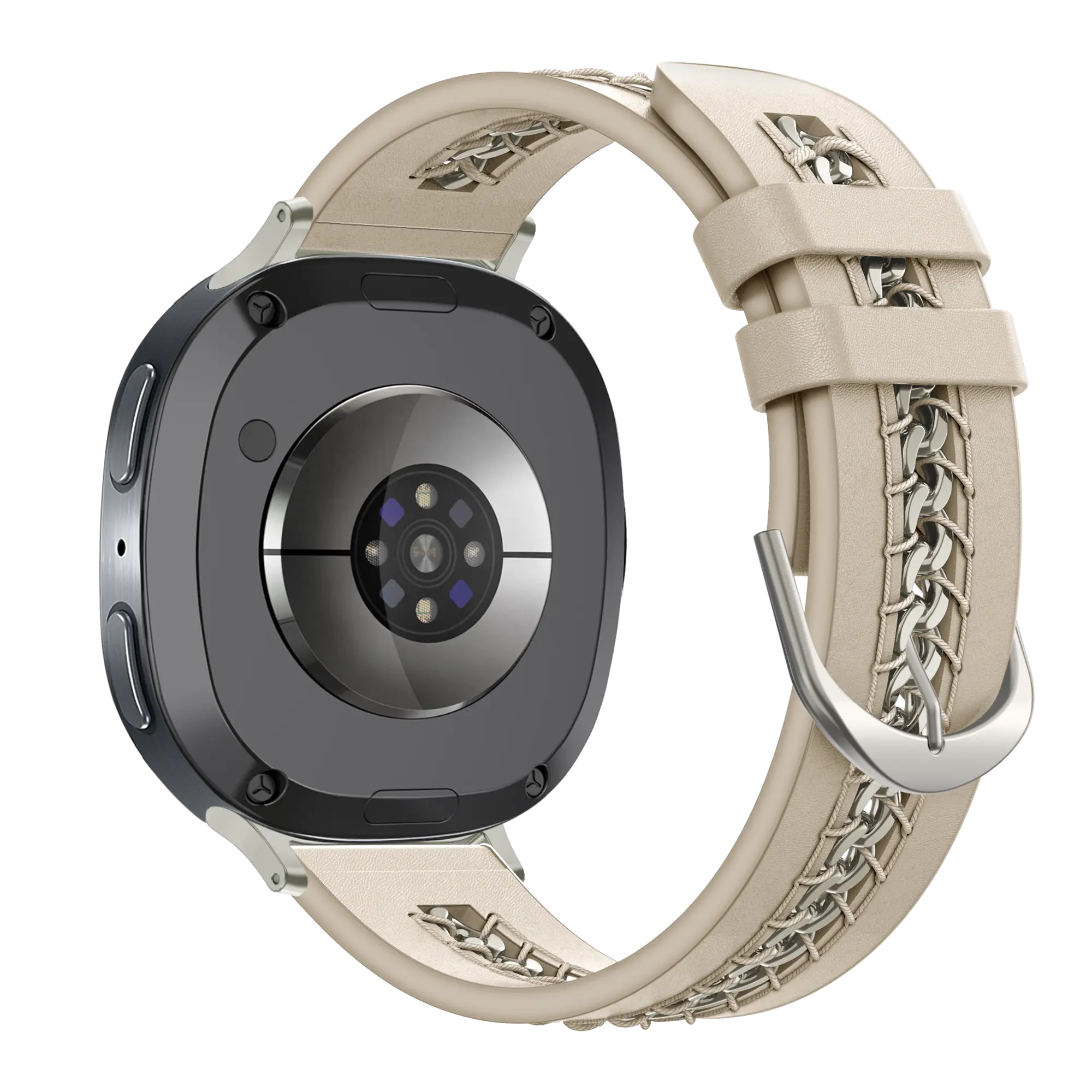 Bandz Samsung Galaxy Watch 9 - 40mm Leather Strap 'Chains' (Beige)