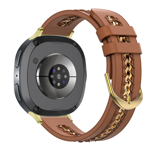 Bandz Samsung Galaxy Watch 8 - 44mm leren band 'Chains' (bruin)