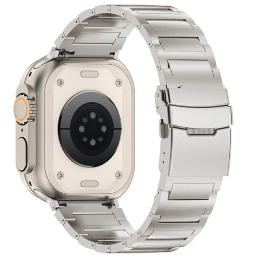 Titanium Strap H-Type, silver, on a watch, 3/4 rear view
