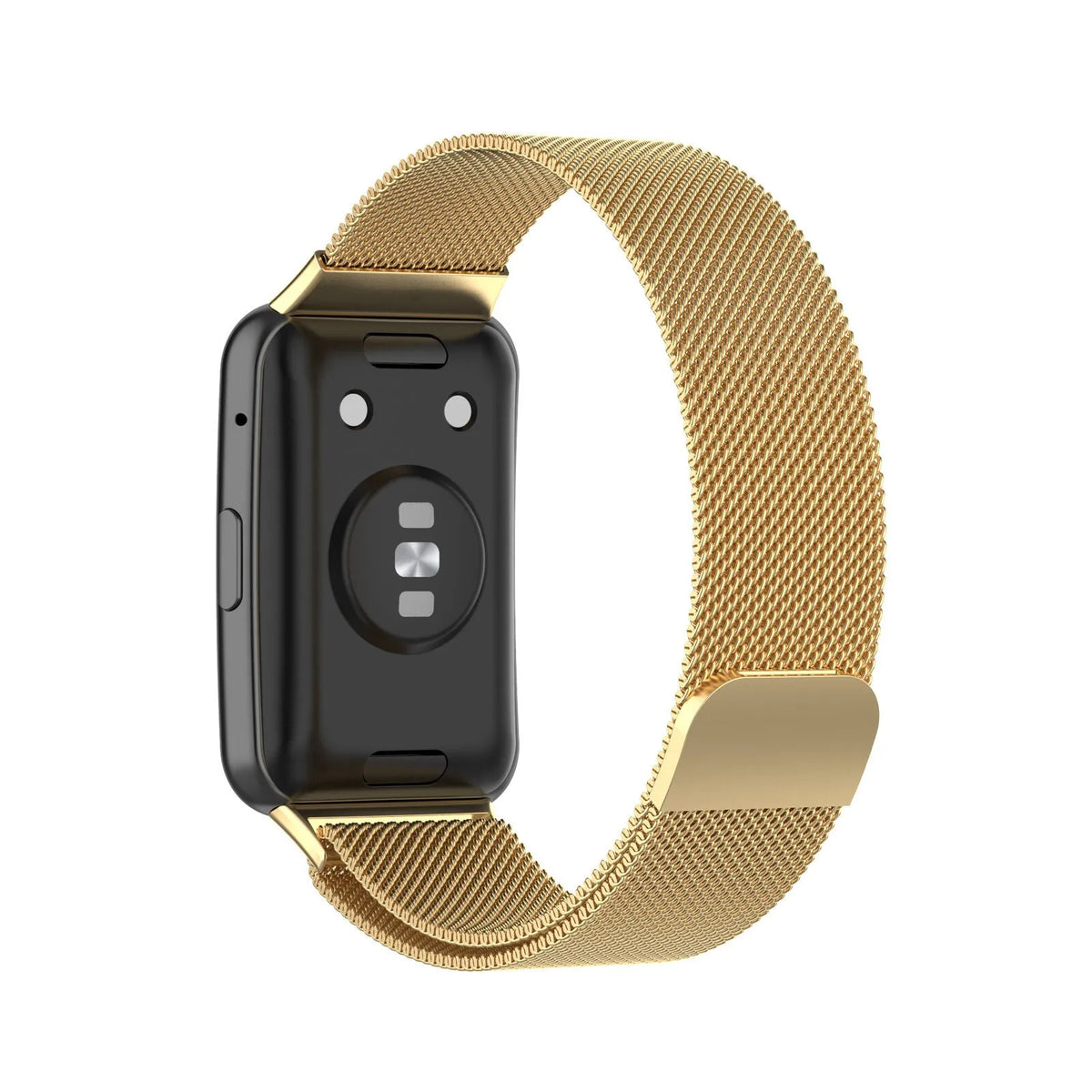 Milanese Strap, gold, on a watch, 3/4 rear view