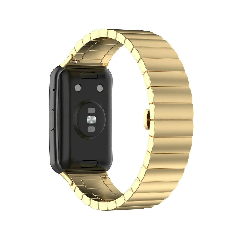 Metal Strap, gold, on a watch, 3/4 rear view