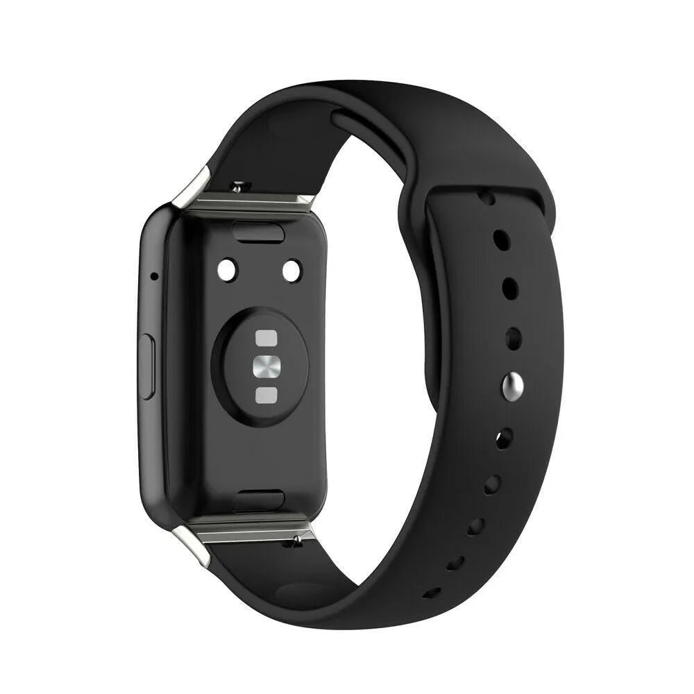 Silicone Sport Strap, black, on a watch, 3/4 rear view