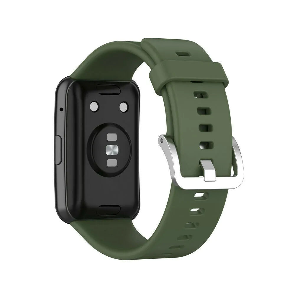 Silicone Strap, dark green, on a watch, 3/4 rear view
