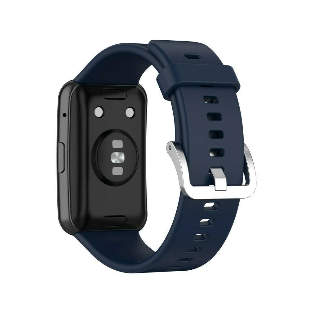 Silicone Strap, dark blue, on a watch, 3/4 rear view