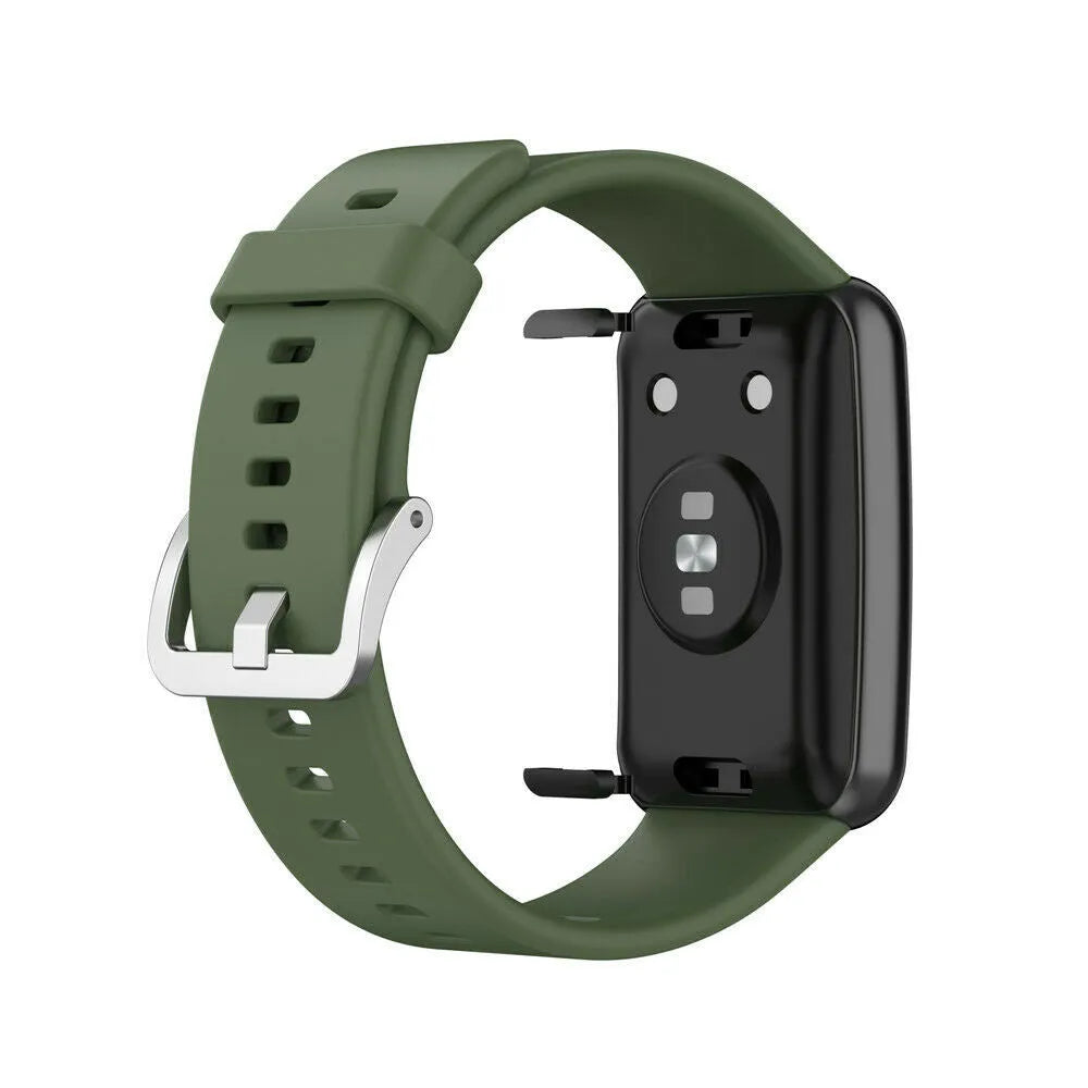 Silicone Strap, dark green, on a watch, 3/4 rear view
