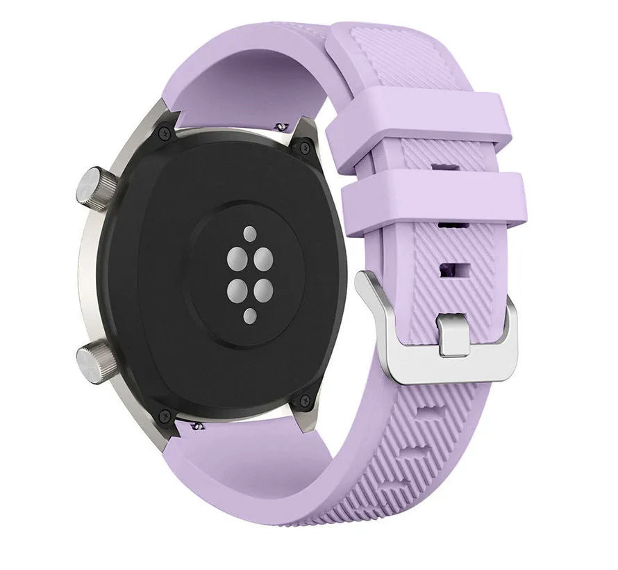 Twill Silicone Strap, lilac, on a watch, 3/4 rear view