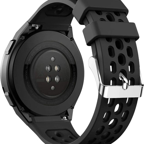 Breathable Silicone Strap, black, on a watch, 3/4 rear view