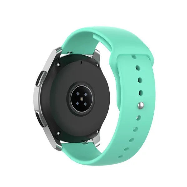 Silicone Sport Strap, aqua, on a watch, 3/4 rear view