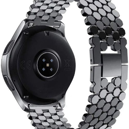 Steel Strap Hexagons, black, on a watch, 3/4 rear view