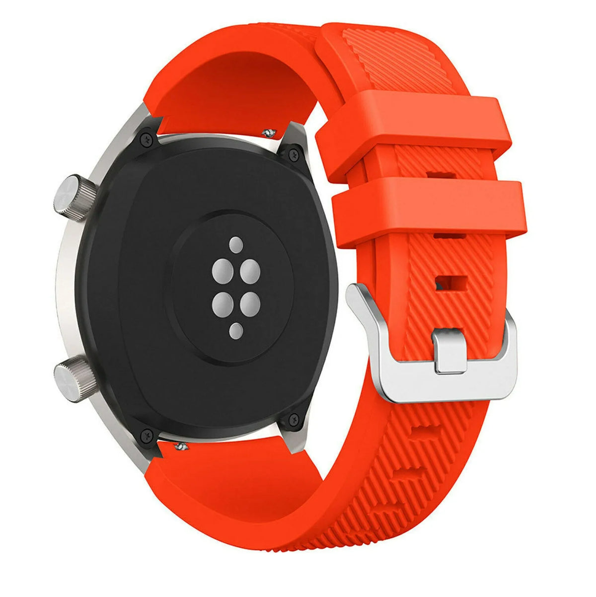 Twill Silicone Strap, red, on a watch, 3/4 rear view