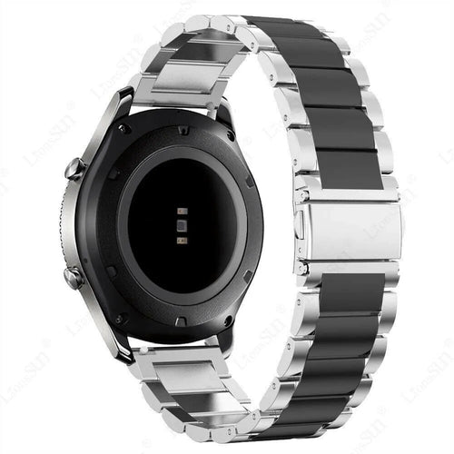 Steel Strap, silver/black, on a watch, 3/4 rear view