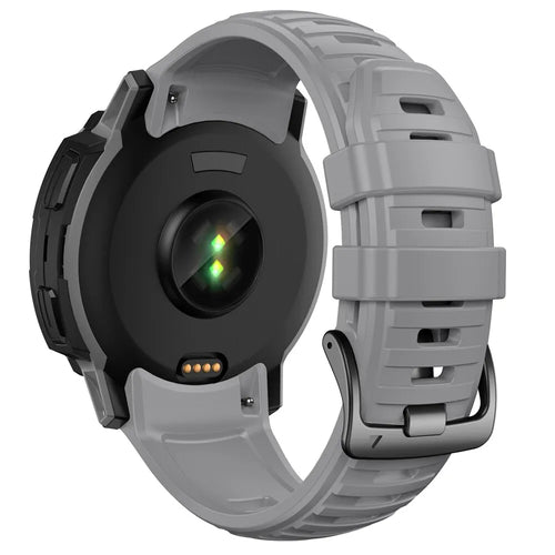 Silicone Strap, grey, on a watch, 3/4 rear view