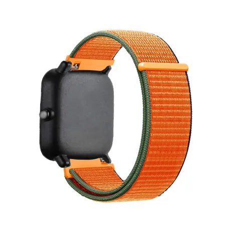 Nylon Strap, kumquat, on a watch, 3/4 rear view