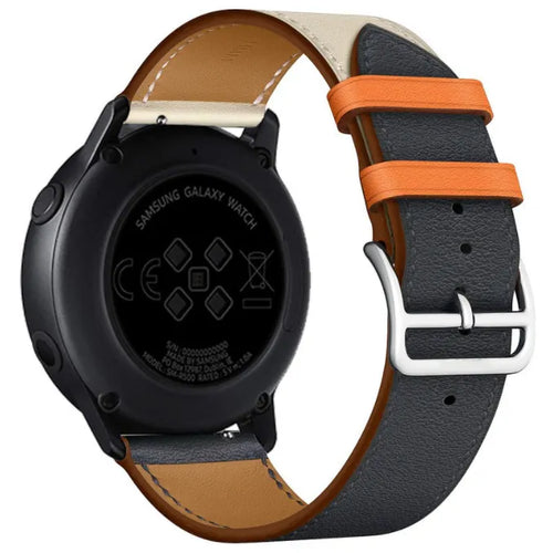 Leather Strap 'Duo', dark blue, on a watch, 3/4 rear view