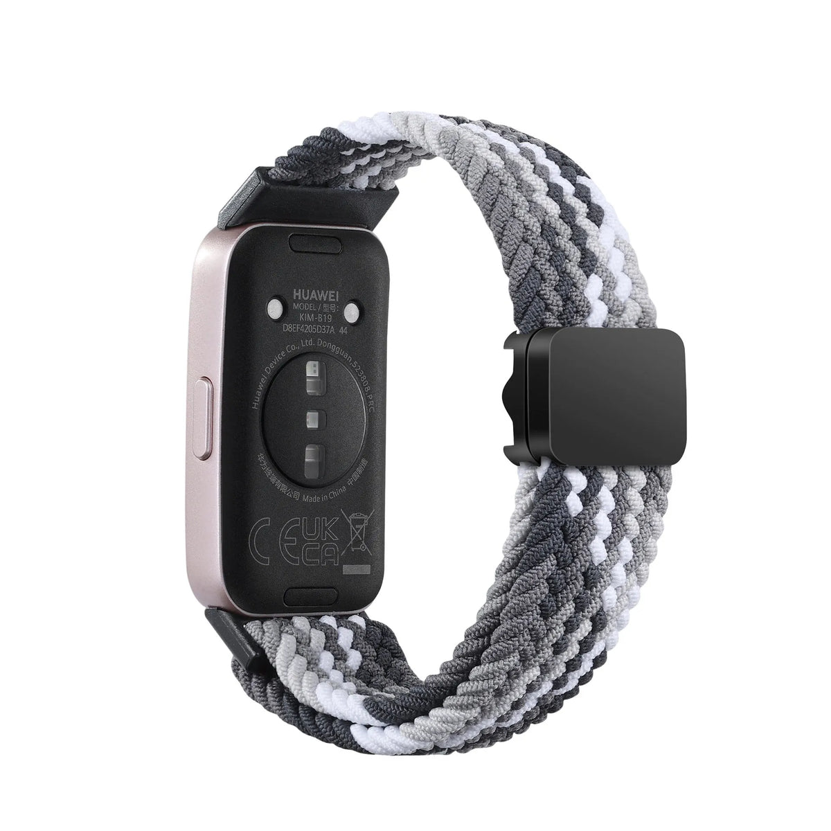 Nylon Adjustable Braided Strap, slate, on a watch, 3/4 rear view