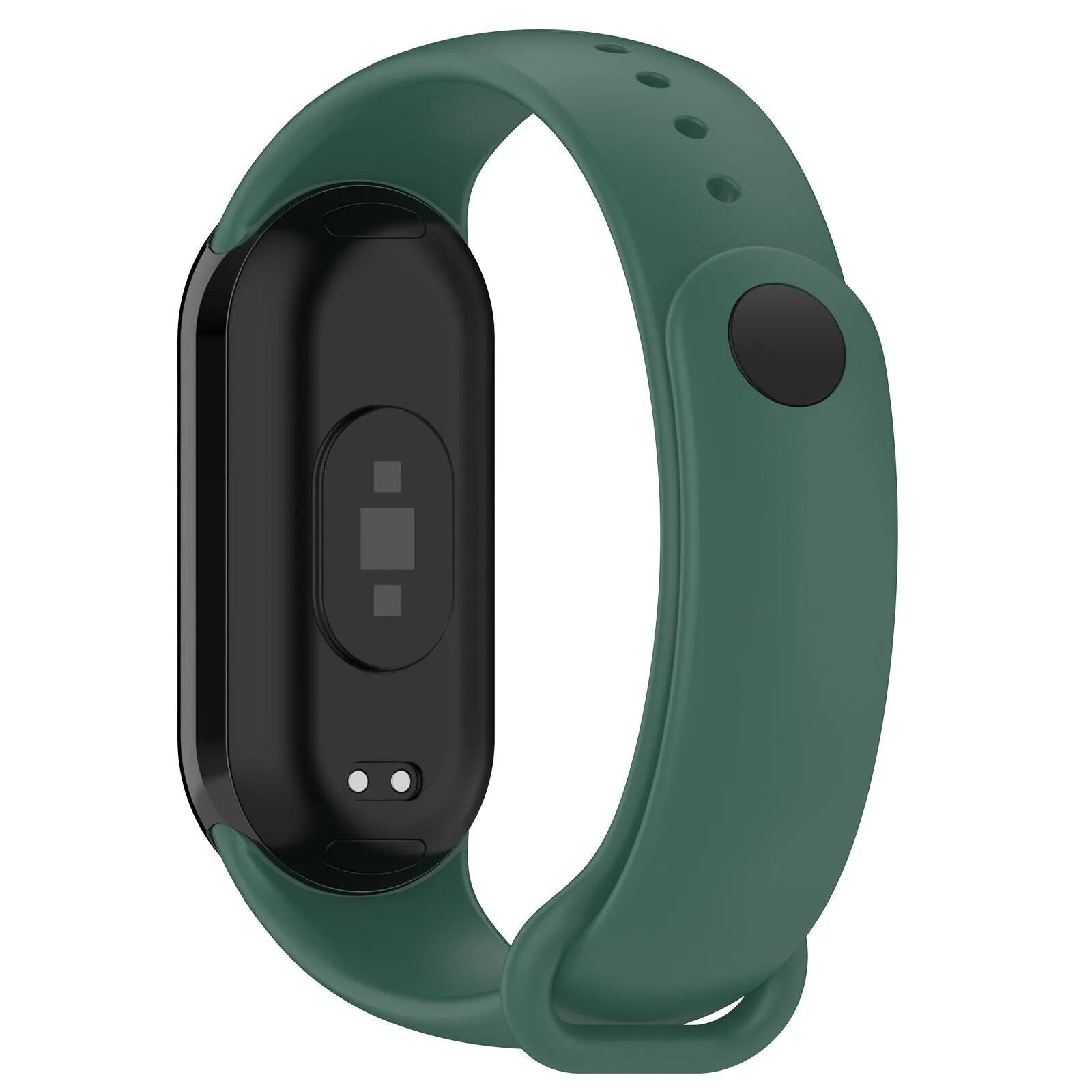 Silicone Strap, dark green, on a watch, 3/4 rear view