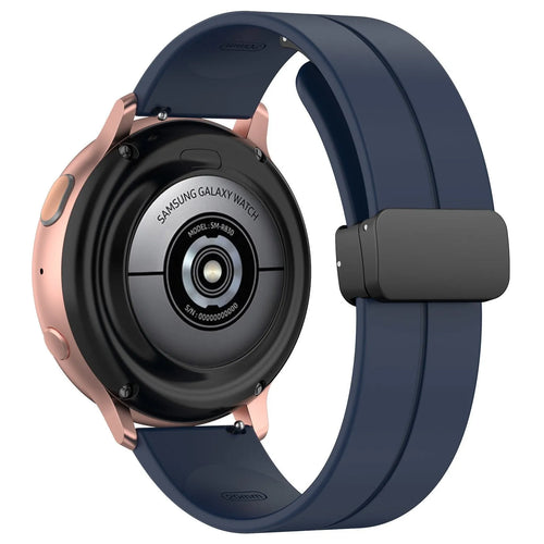 D-Buckle Silicone Strap, dark blue, on a watch, 3/4 rear view