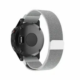 Milanese Strap, silver, on a watch, 3/4 rear view
