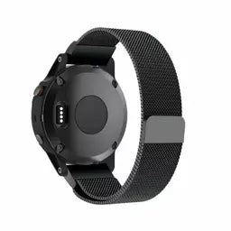 Milanese Strap, black, on a watch, 3/4 rear view