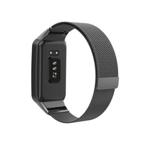 Milanese Strap, black, on a watch, 3/4 rear view