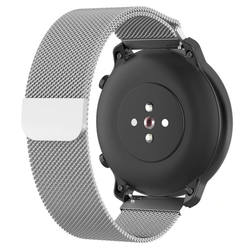 Milanese Strap, silver, on a watch, 3/4 rear view