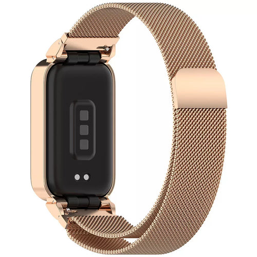 Milanese Strap, rose gold, on a watch, 3/4 rear view