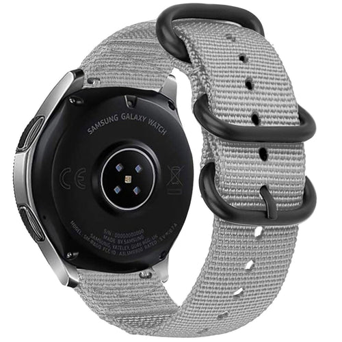 Nylon Buckle Strap, grey, on a watch, 3/4 rear view
