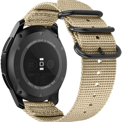 Nylon Buckle Strap, khaki, on a watch, 3/4 rear view