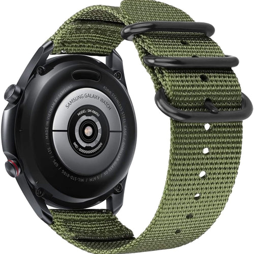 Nylon Buckle Strap, green, on a watch, 3/4 rear view