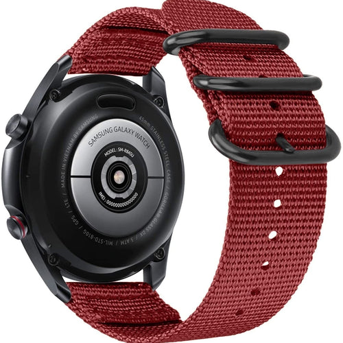 Nylon Buckle Strap, red, on a watch, 3/4 rear view