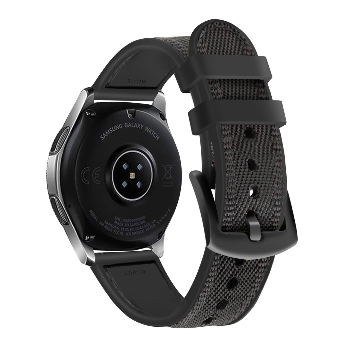 Nylon Hybrid Strap, black, on a watch, 3/4 rear view