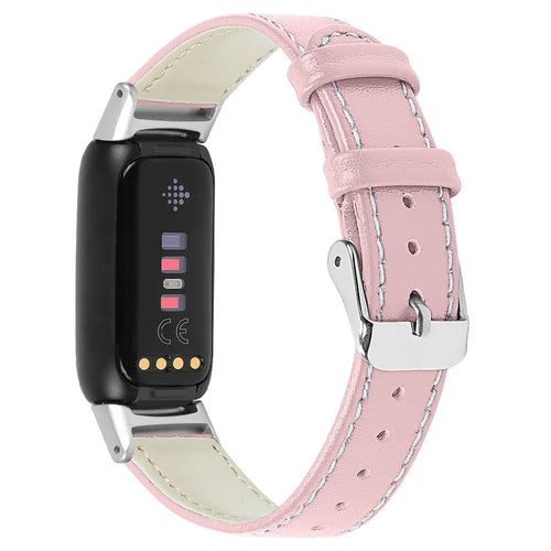 Modern Leather Strap, beige/pink, on a watch, 3/4 rear view