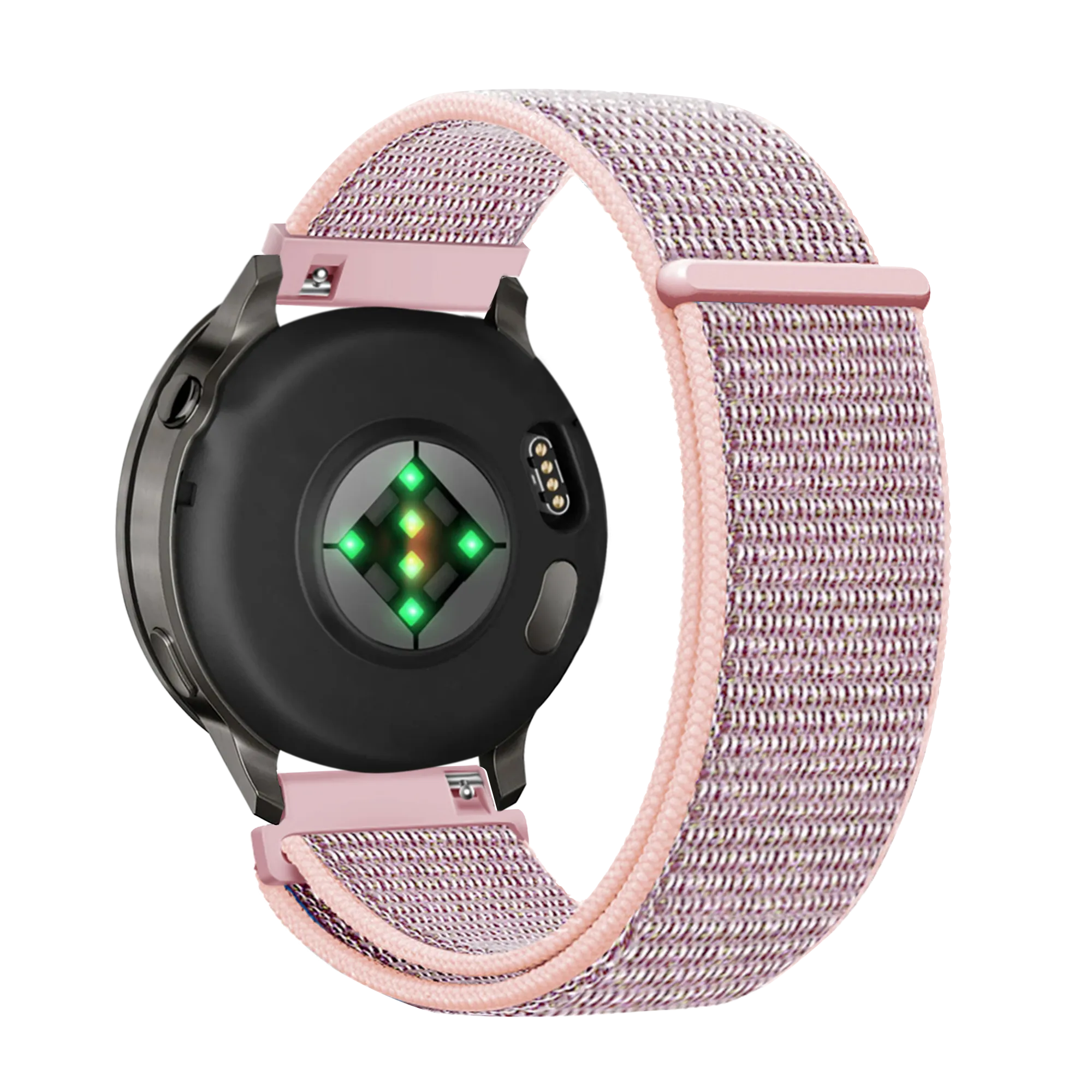 Nylon Loop Strap, pink, on a watch, 3/4 rear view
