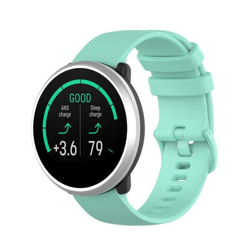 Premium Silicone Strap, aqua, on a watch, 3/4 rear view