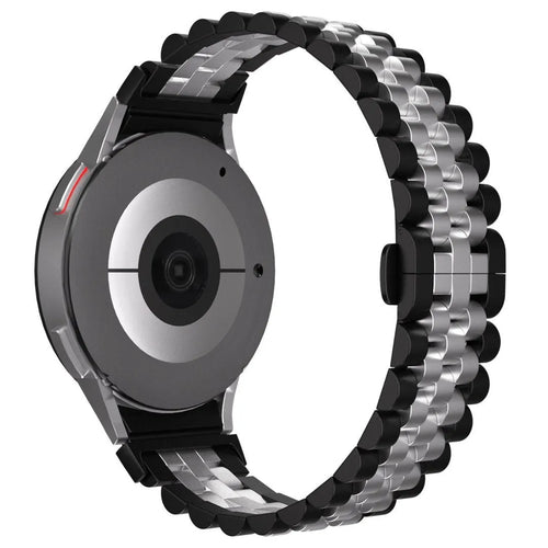 Jubilee Steel Strap, black/silver, on a watch, 3/4 rear view