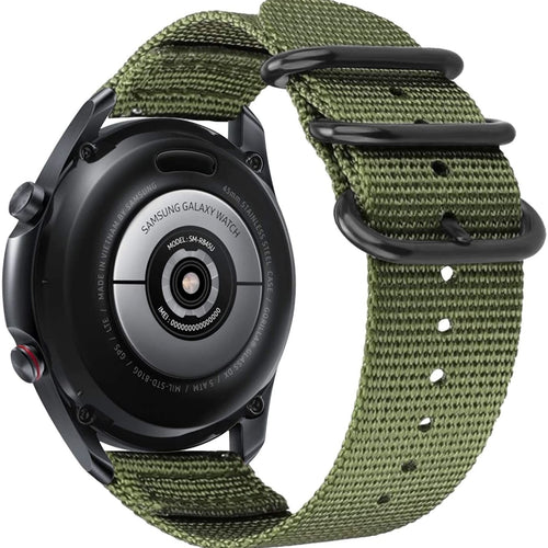 Nylon Buckle Strap, green, on a watch, 3/4 rear view