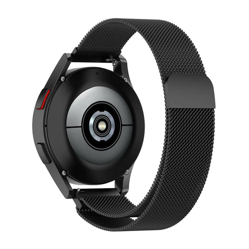 Milanese Strap, black, on a watch, 3/4 rear view