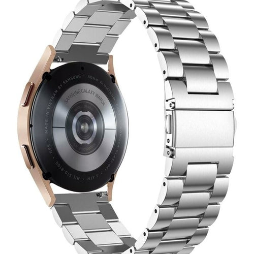 Steel Strap, silver, on a watch, 3/4 rear view